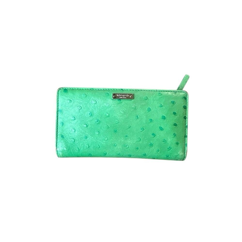 Kate Spade Green Ostrich Embossed Leather Continental Wallet Preowned
